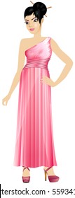 Vector Illustration of Asian woman with pink dress.