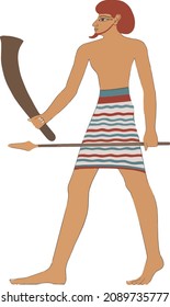 Vector illustration of an Asiatic warrior at the tomb of Amenemhat at Beni Hassan . Egypt.
