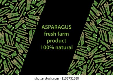 vector illustration of asparagus design background black and vegetable and text fresh farm product 100% natural EPS10