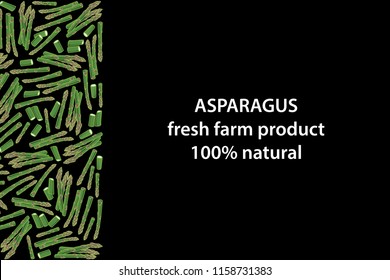 vector illustration of asparagus design background black and vegetable and text fresh farm product 100% natural EPS10