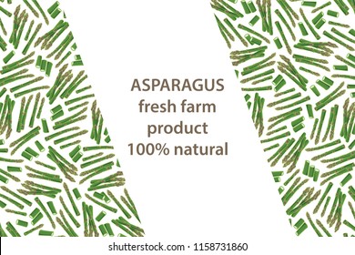 vector illustration of asparagus design background white and vegetable and text fresh farm product 100% natural EPS10