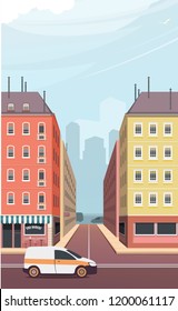 vector illustration asphalt road of the crossroads with skyscrapers and skyscrapers vertical