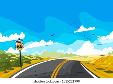 vector illustration of asphalt road landscape stretching into the horizon, countryside road landscape