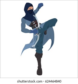 Vector illustration. Assasin warrior with bow.