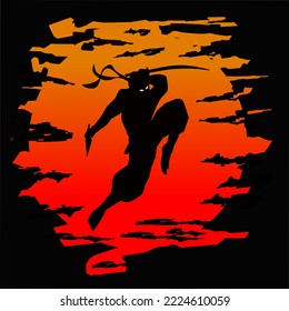 vector illustration of assassin ninja flying under the bloody moon
