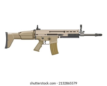 Vector illustration of an assault rifle. Assault rifle illustration icon. Realistic modern fire arm. Military weapon equipment