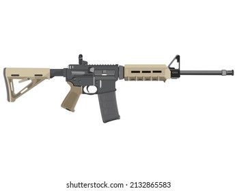 Ilustración vectorial de un rifle de asalto. Icono de ilustración de rifle de asalto. brazo de fuego moderno realista. Equipo de armas militares