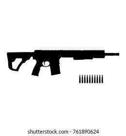 Vector illustration of an assault rifle icon. Automatic fire rifle and bullets.