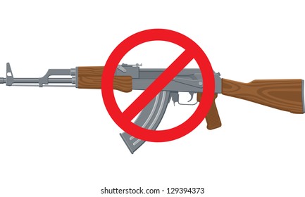 Vector Illustration of an assault rifle or sub-machine gun with red circle and line.