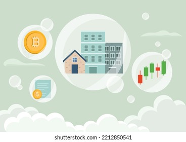 Vector illustration of an asset price bubble burst.