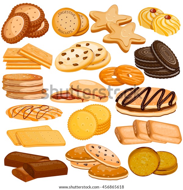 ビスケットとクッキーの食べ物コレクションのベクターイラスト のベクター画像素材 ロイヤリティフリー 456865618