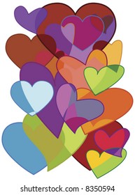Vector illustration of assorted colorful heart shapes.