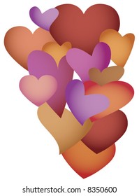 Vector illustration of assorted colorful heart shapes.