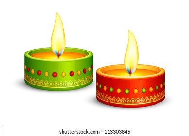 vector illustration of assorted decorated diya for Indian Diwali