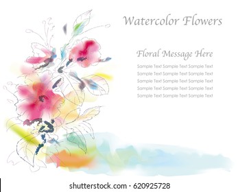 A vector illustration of assorted flowers in a spontaneous watercolor painting style.