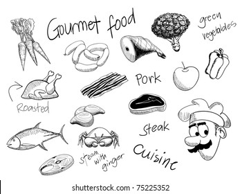 vector illustration of assorted food doodles