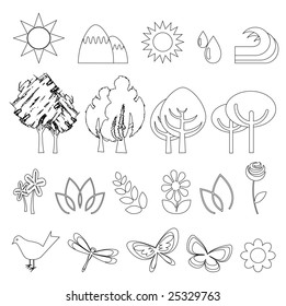 ilustración vectorial de diversos iconos de naturaleza