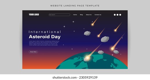 Vector illustration of Asteroid Day 30 June landing page mockup template