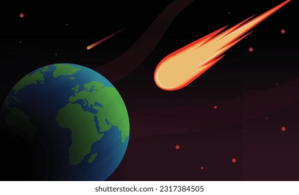 Vektorgrafik eines Asteroiden, der die Erde trifft. Das Ende der Welt
