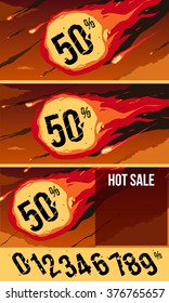 A vector illustration of an asteroid and meteorite. banner for web site, sales flyer. template