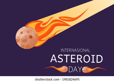 Vector illustration, Asteroid rock flying in space. great template for space design, or International Asteroid Day. Asteroid impact, end of the world.