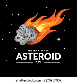 Vector illustration of an asteroid streaking through space, with earth and stars in the background, as a banner or poster, international asteroid day.