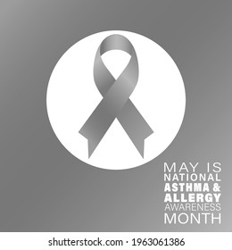Vector Illustration of Asthma and Allergy Awareness Month. Web banner for social media, poster, card, flyer. Text Asthma and Allergy Awareness Month, May. Blue ribbon