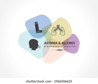 Vector illustration of asthma and allergy awareness month observed each year in May. people may have allergic asthma if they have trouble breathing during allergy season.