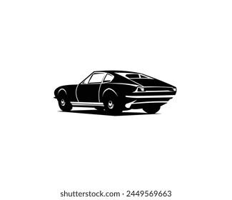 Vektorillustration des Aston Martin V8 Coupé Cars. Serviert mit Blick von hinten. Am besten für Abzeichen, Embleme, Icons, Aufkleber Designs. Erhältlich in EPS 10