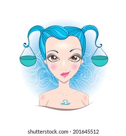 Vector Illustration of astrological sign of Libra. Beautiful fantasy girl.