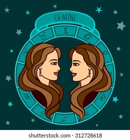 vector illustration of astrological zodiac sign as a girl - gemini