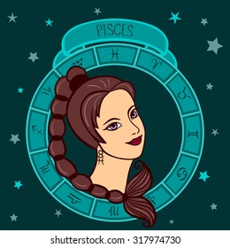 vector illustration of astrological zodiac sign as a girl - Pisces