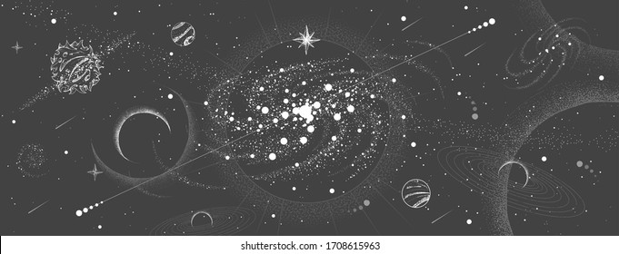 Vector illustration of astrology background. Outer space and planets