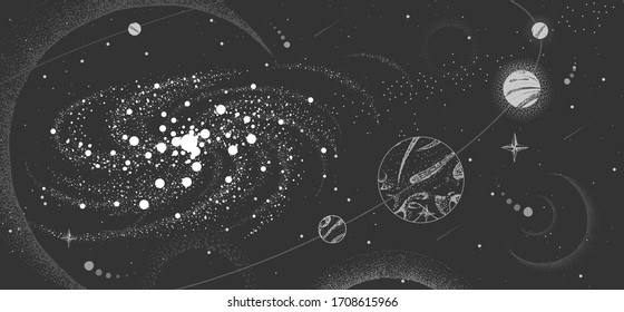 Vector Illustration Of Astrology Background. Outer Space And Planets