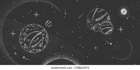 Vector illustration of astrology background. Outer space and planets