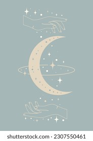 Vector illustration of astrology mystic moon poster. Tarot card