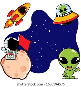 Vector illustration of astronaut and alien