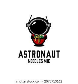 vector illustration of astronaut carrying a bowl of noodles, restaurant logo