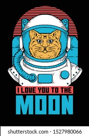 Vector illustration of astronaut cat on space