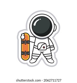 vector illustration of astronaut character carrying a skate,colorful cartoon style design