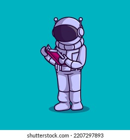 Vector illustration of astronaut character reading a book