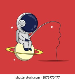 Vector illustration of astronaut design fishing on the planet, suitable for those who like astronauts, can be used as icons, logos and others.