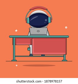 vector illustration of astronaut design operating a laptop, suitable for those who like astronauts, can be used as icons, logos and so on.
