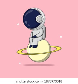 vector illustration of astronaut design sitting on a planet, suitable for those who like astronauts, can be used as icons, logos and others.