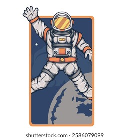 Vector Illustration of Astronaut with Detailed Vintage Illustration Available for Logo Badge
