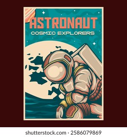 Vector Illustration of Astronaut with Detailed Vintage Illustration Available for Poster