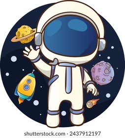 Vector Illustration Of astronaut feels happy in space