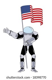vector illustration of the astronaut with a flag