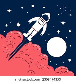 Vektorgrafik eines Astronauten, der in den Wolken schwimmt.
