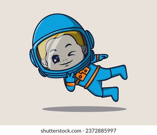 vector illustration of astronaut floating funny pose. science technology icon concept